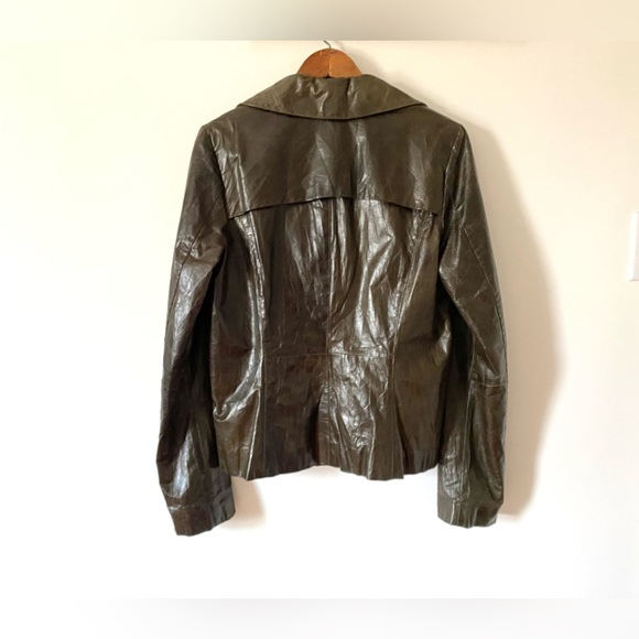 Vintage Brown Green Leather Jacket - Picture 4 of 10